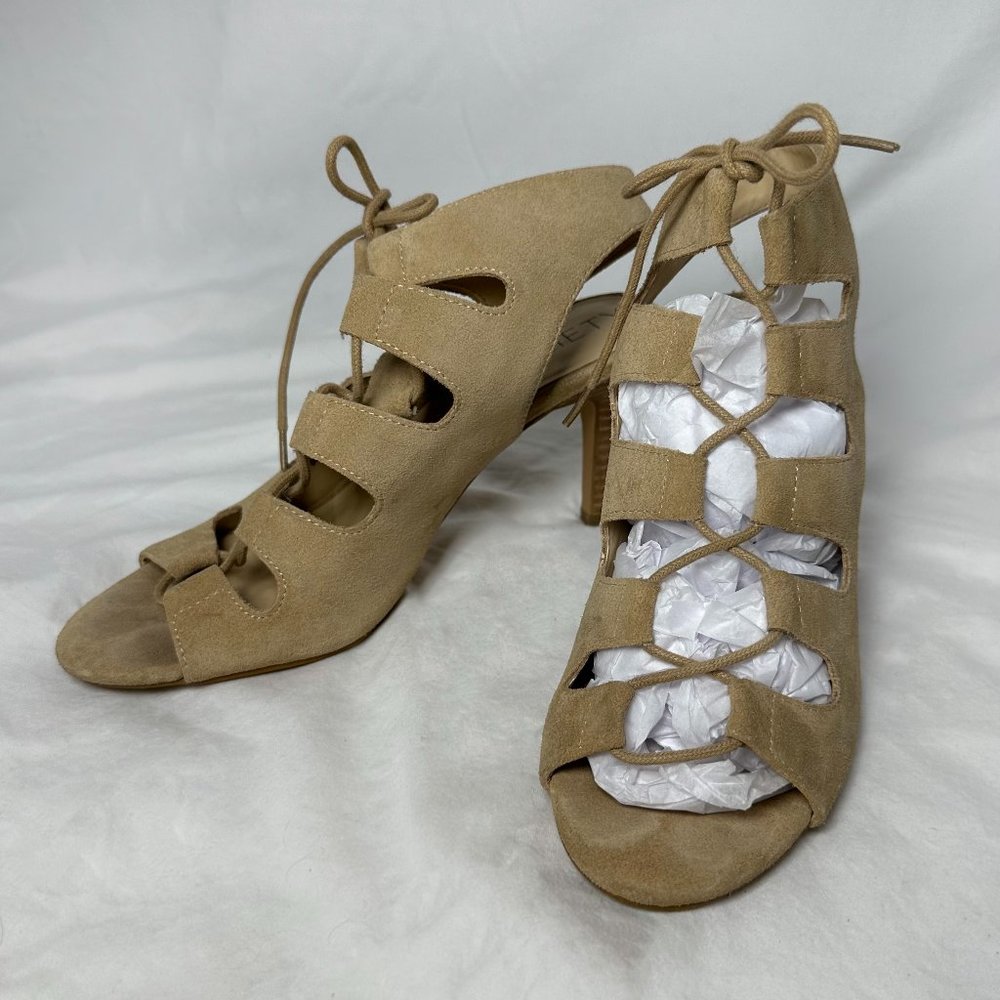 Sole Society - Cutout Lace-up Tan Heels
